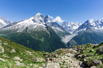 Fototapeta na wymiar The great peaks of the Mont Blanc massif . Alps.