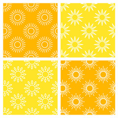 Sun pattern collection. Seamless paper set with line sunshine icons. Vector illustration.