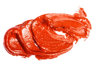 stain of red-orange oil paint on a white background.