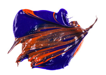 spot of red blue oil paint on a white background.