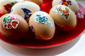 Easter eggs covered with hand drawings.