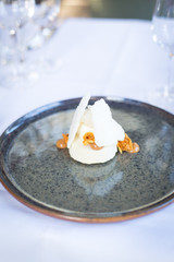 Honeycomb dessert on unique plate 