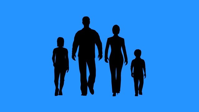 Family values concept. Black silhouettes of family walking together. 