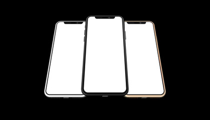 Front mockup smart phone models, Background of digital economy. Smartphones on black backgound. Model 3D Rendering