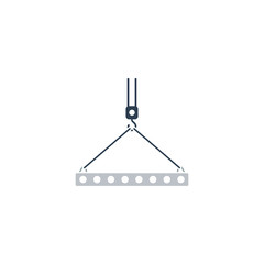Icon of slab hanged on crane hook by rope slings