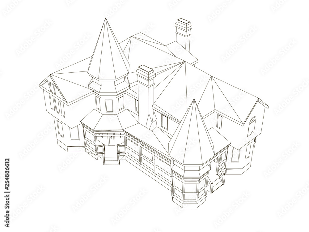 Poster outline of the building of black lines on a white background. outline of the building is isolated on