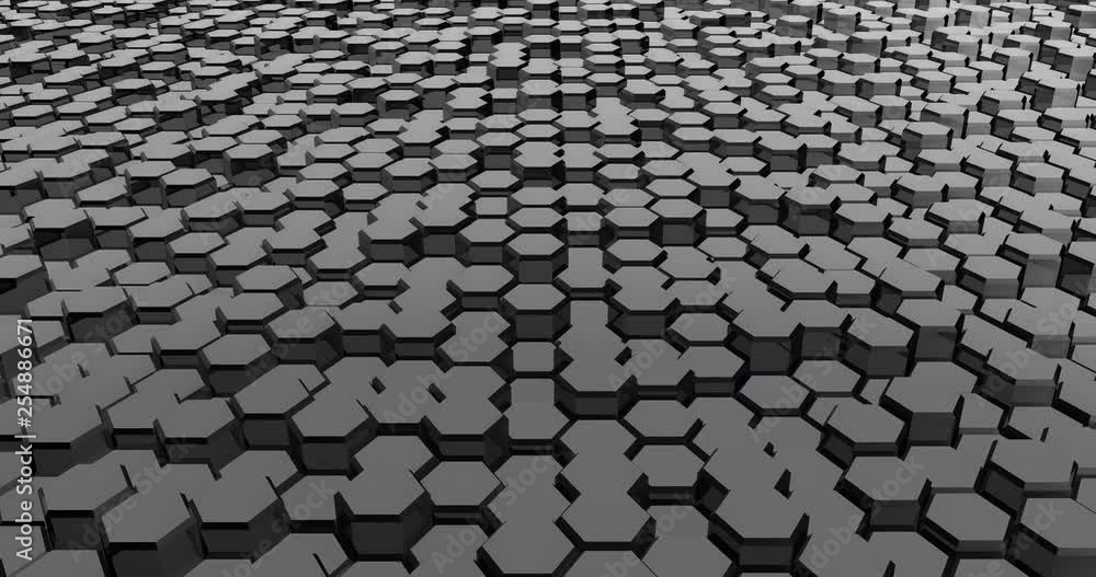 Poster 60fps abstract cg geometric dark loopable background - gray hexagons seamless loop 4k animation