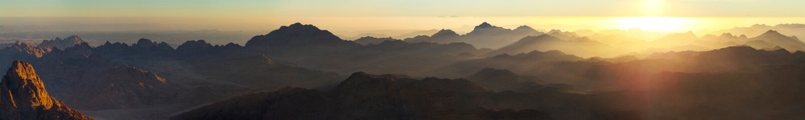Egypt. Mount Sinai in the morning at sunrise. (Mount Horeb, Gabal Musa, Moses Mount). Pilgrimage place and famous touristic destination.