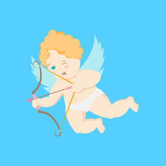 Cartoon Character Cupid on a Blue. Vector