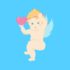 Cartoon Character Cupid on a Blue. Vector
