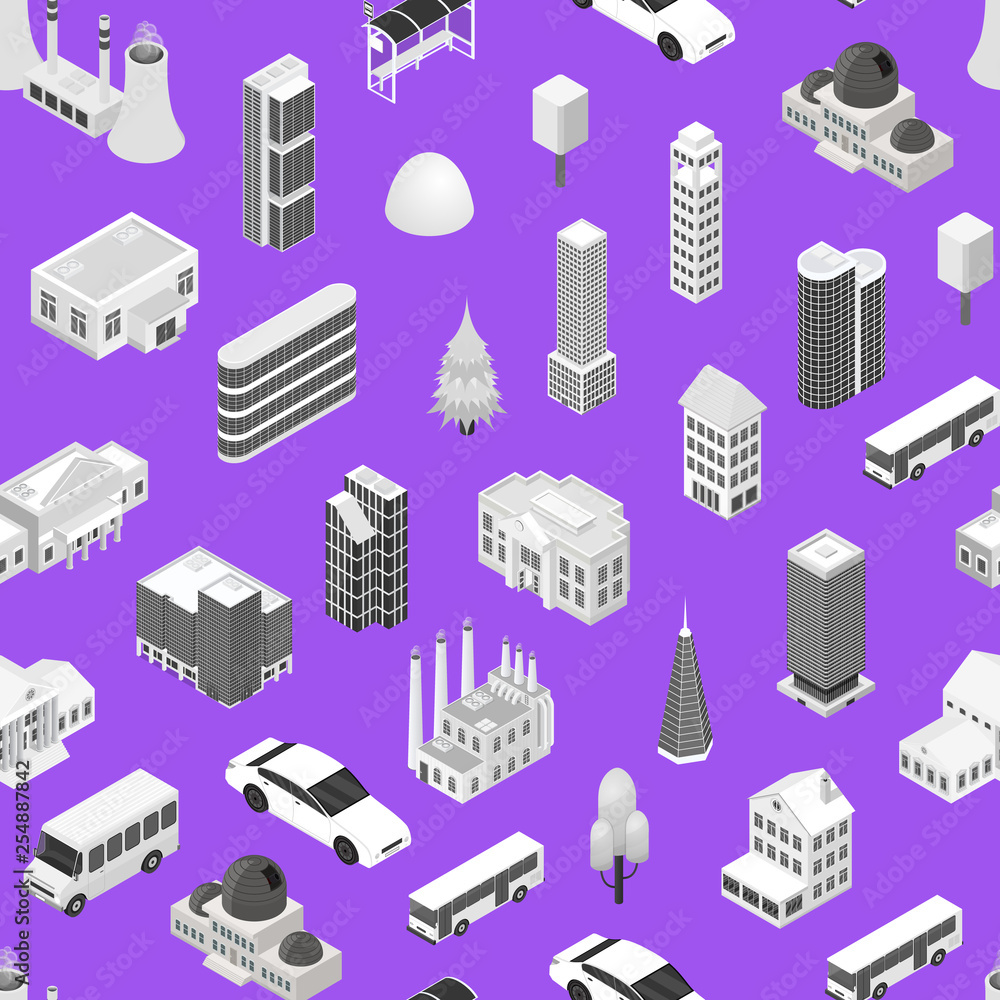 Poster city map concept seamless pattern background 3d isometric view. vector