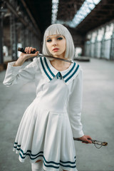 Pretty anime style blonde lady with sword