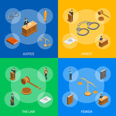 Law Justice Composition Concept 3d Isometric View. Vector