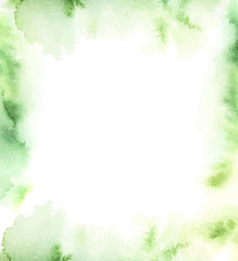 Watercolor abstract background with green splashes. Spring mood. Perfect for invitations, greeting cards, quotes, blogs, Wedding Frames, posters, prints