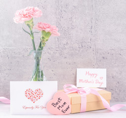 Mothers day handmade giftbox surprise wishes photography - Beautiful blooming carnations with pink...