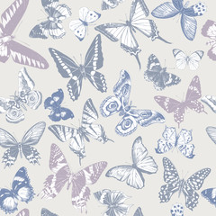 Seamless pattern with hand drawn butterflies