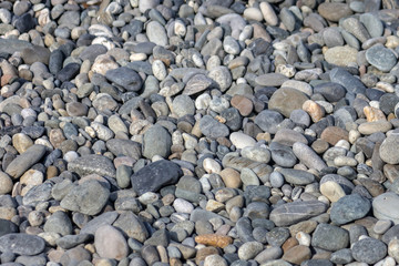 Stone pebbles on the seashore as an abstract background