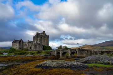 Eilean Donan Castle at low tide, Loch Duich, Western Scotland, UK