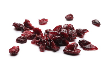Dried cranberries isolated on white background, top view