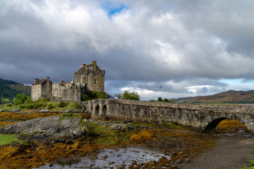 Fototapeta premium Eilean Donan Castle at low tide, Loch Duich, Western Scotland, UK