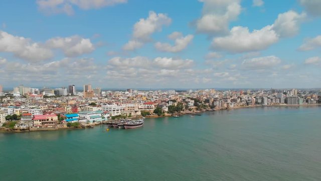 The old town and port of Mombasa, Kenya. Aerial shots during day light.