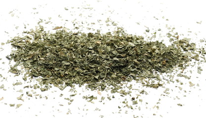 Sliced dried celery isolated on white background