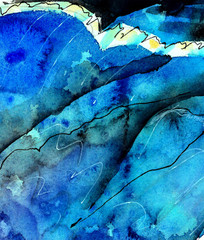 Hand drawn watercolor abstract textured background blue  watercolor on paper background with textured splashes spots  brush strokes