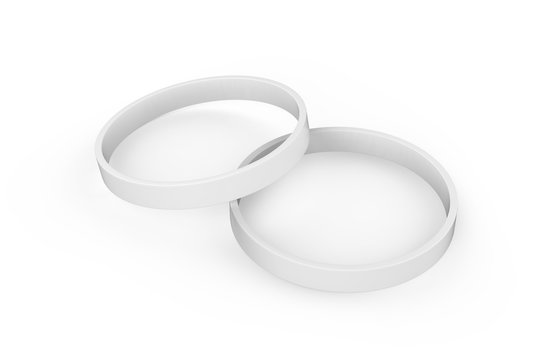 White silicone rubber wristband, Blank promo bracelet mock up template on isolated white background, 3d illustration