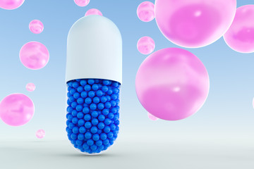 capsules with spheres, 3d rendering