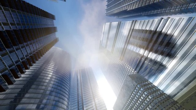Windows of Skyscraper Business Office with blue sky, Corporate building in city.