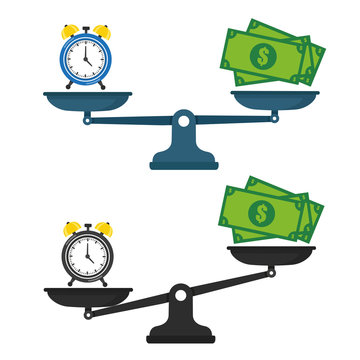 Time Vs Money On Scales Illustration Icon.