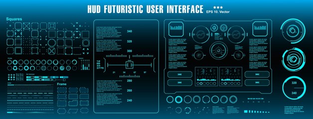 HUD elements mega set pack. Dashboard green display virtual reality technology screen.