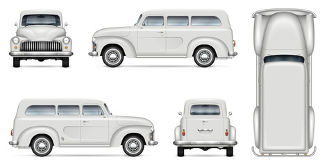 Old white van realistic vector mock-up