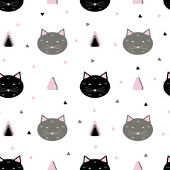 Seamless cute cats scandinavian pattern