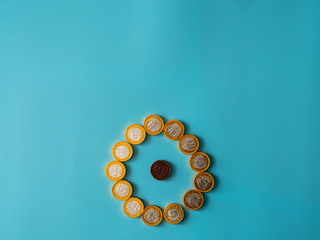 Chocolate coins on celestial background