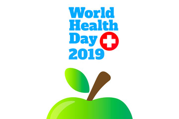 World Health Day (Universal health coverage) Infographic template with green apple and place for text. Design for banner, presentation, background, poster. Editable vector EPS 10 illustration