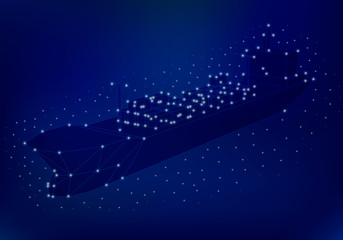 Polygonal cargo ship with containers. Wireframe of the cargo ship. 3D. Vector illustration