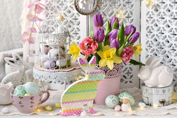vintage style easter decoration of home interior