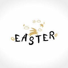 Easter logo. Vector Easter bunny and handwritten inscription.