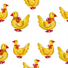 Yellow Easter ducks painted by hand in watercolor.