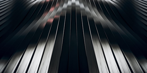 Elegant Luxury Black Metal smooth line background.  Abstract Dark metallic Stainless steel curve shapes. 3d render