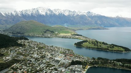 Panoramic view, The remarkables, Lake Wakatipu and Queenstown, South Island, New Zealand