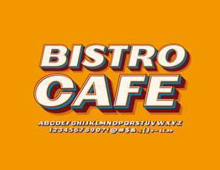 Vector Retro styled Emblem Bistro Cafe. Cool set of Vintage hipster 3D Alphabet Letters, Numbers and Symbols. Bright Stilish Font.
