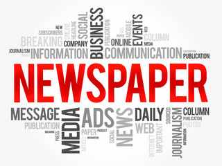 Newspaper word cloud collage, business concept background