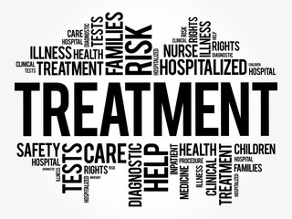 Treatment word cloud collage, health concept background