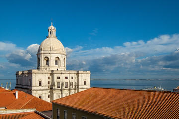 Fototapeta na wymiar Front view of National Pantheon,over rooftops, Lisbon, Portugal
