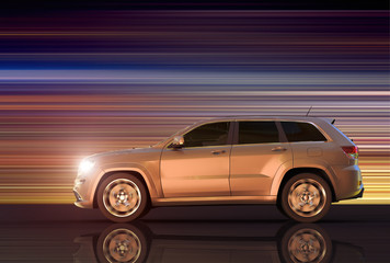 Fototapeta na wymiar 3D rendering of a motion panning of an SUV