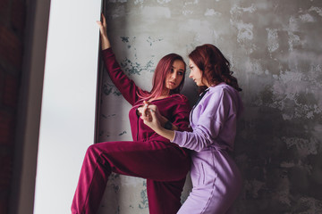 LGBT lesbian women couple moments happiness. Lesbian women couple together outdoors concept....