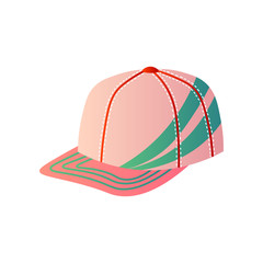 Pink baseball cap with green decor on one side on white