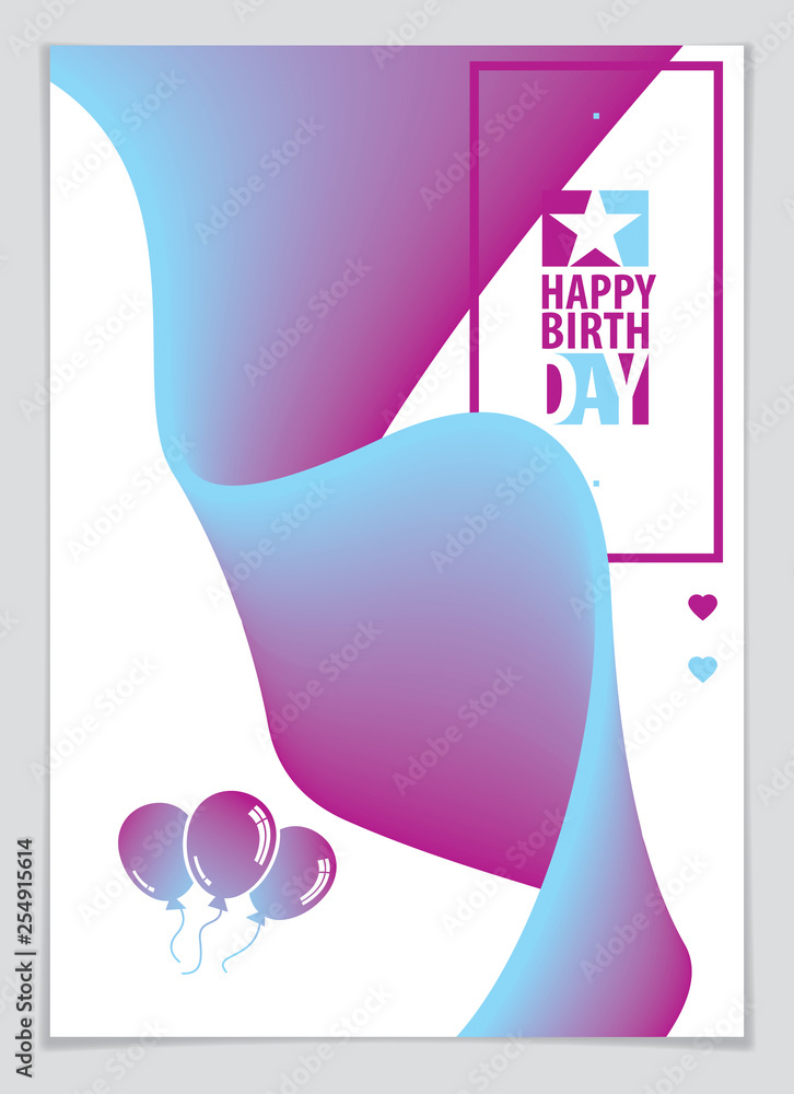 Poster birthday greeting card vector design. includes lettering composition and balloons combined with wavy